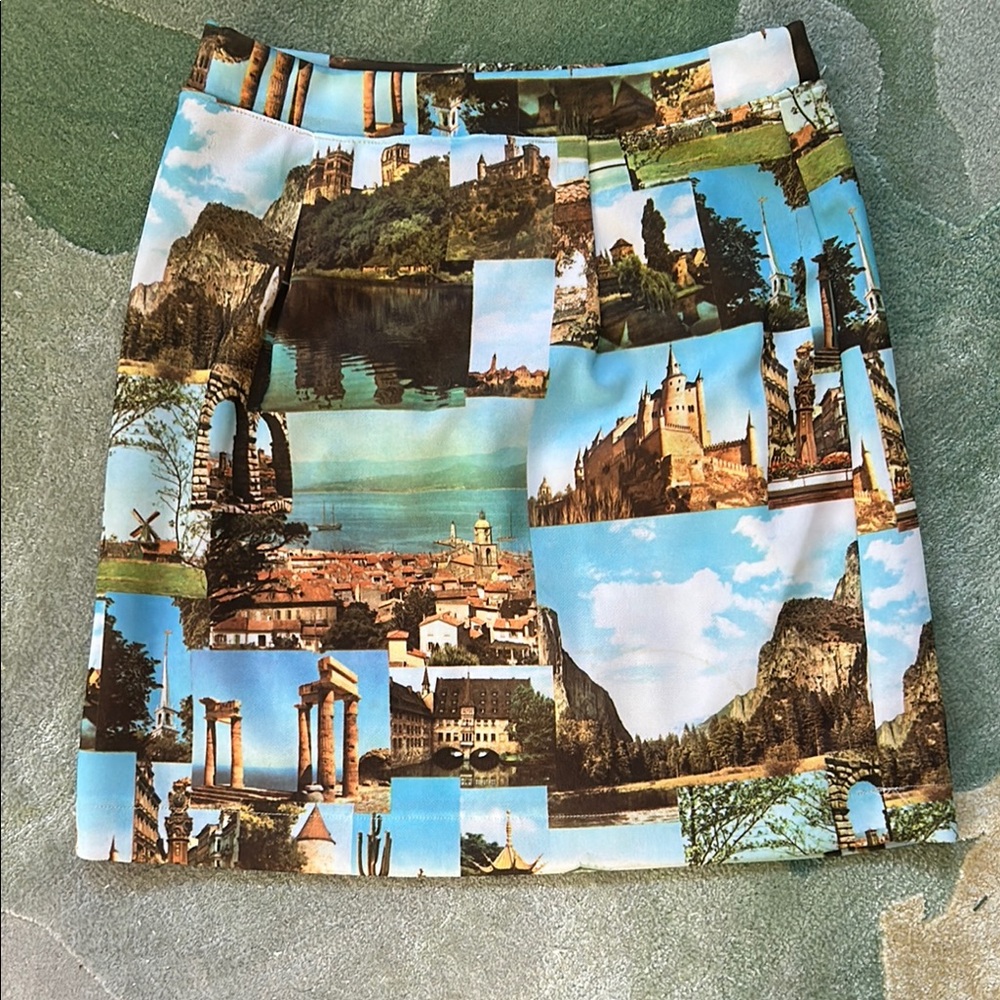 Scenic Print Women's Mini Skirt Blue Green